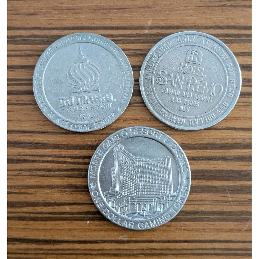 Vtg 90's Casino $1 Gaming Tokens Reno Vegas Trump Taj Mahal Monte Carlo San Remo
